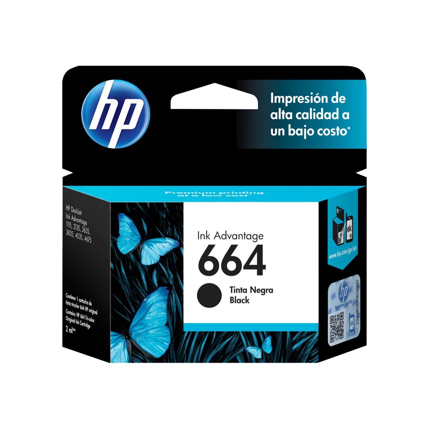 Cartucho De Tinta Hp 664 Negra Original (F6V29AL) Para HP Deskjet