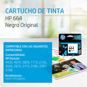 Cartucho De Tinta Hp 664 Negra Original (F6V29AL)