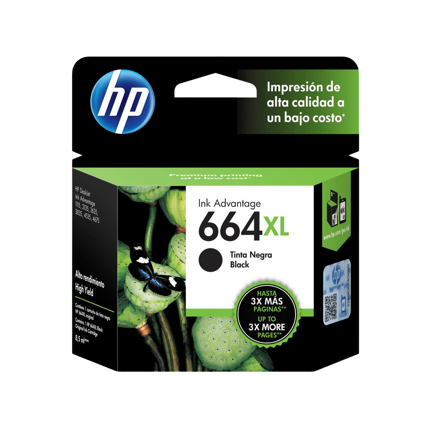 Cartucho De Tinta Hp 664xl Negra Original (F6V31AL) Para HP Deskjet